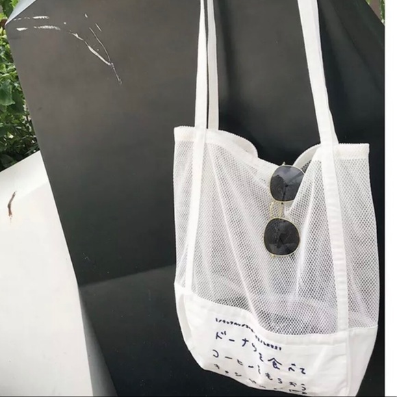 Mesh Tote Bag Japanese White summer bag Multiuse - Picture 2 of 6